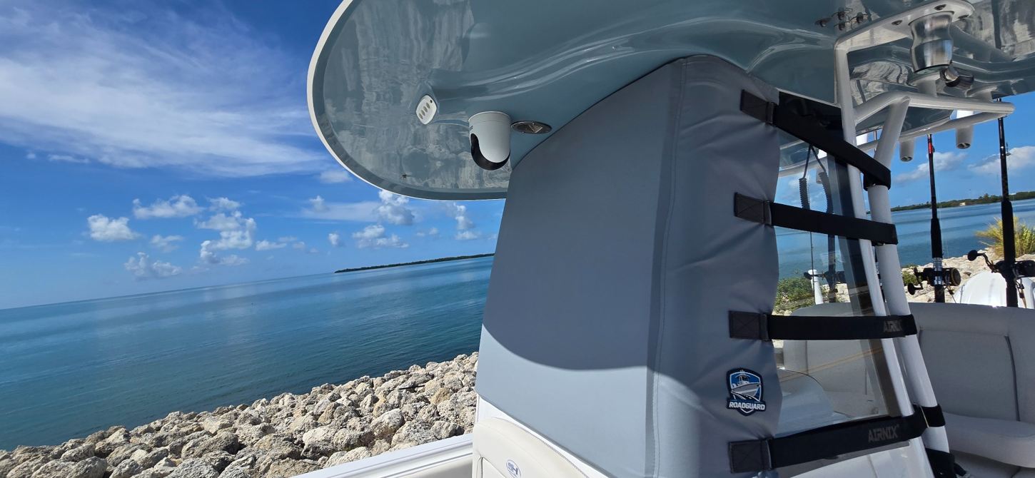 Marine RoadGuard shield installed on a center-console boat