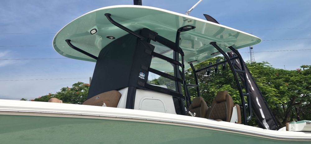 Another boat with a Marine RoadGuard windshield shield installed